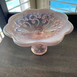 FENTON GLASS CANDLE STICKS WITH PEDESTAL “LILY OF THE VALLEY PINK OPALESCENT”